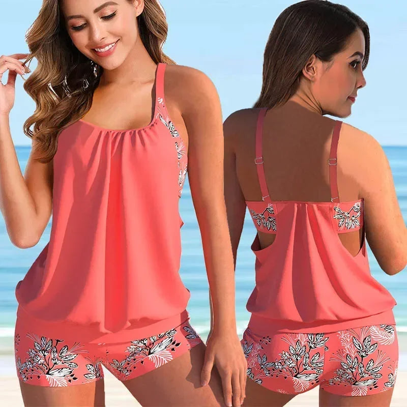 Abigail | Racerback-tankini-bikinisæt med blomster til kvinder