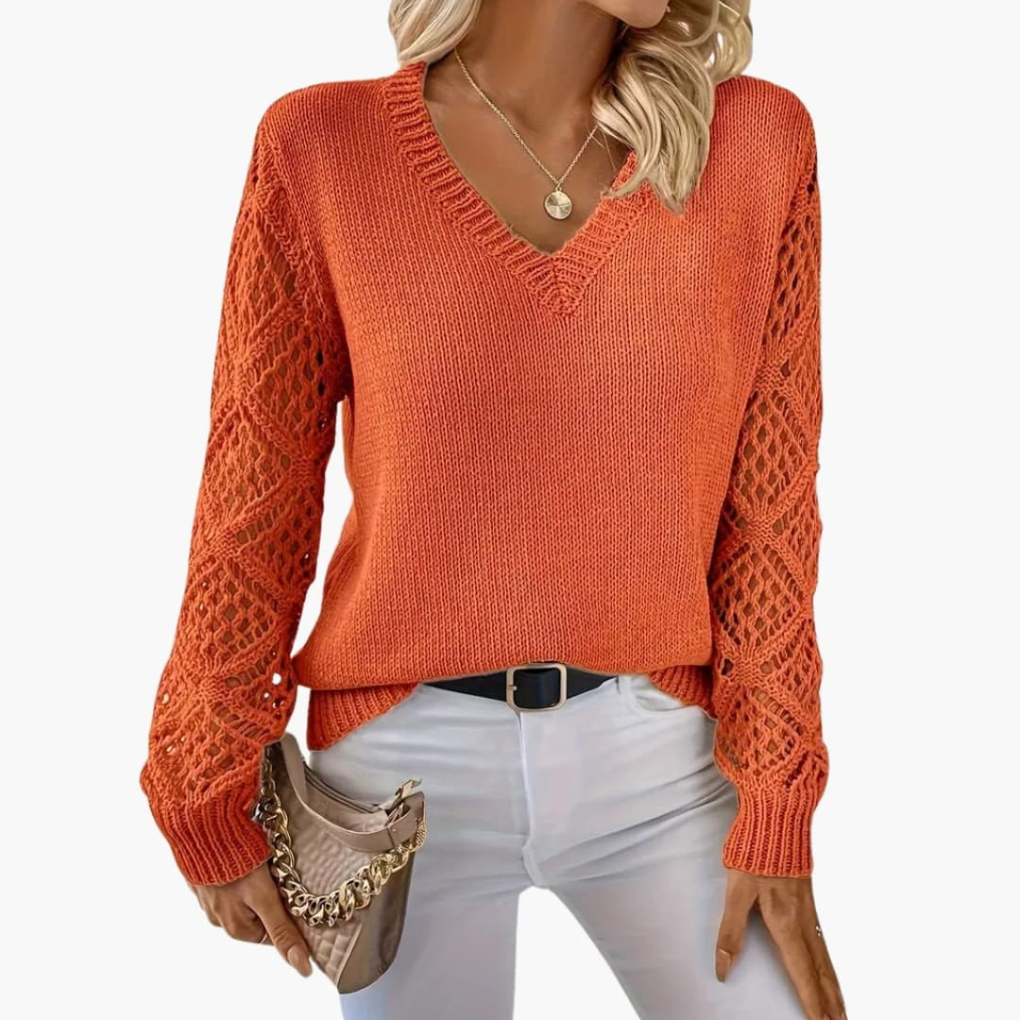 Vera | Strikket V-hals-sweater med struktur til kvinder