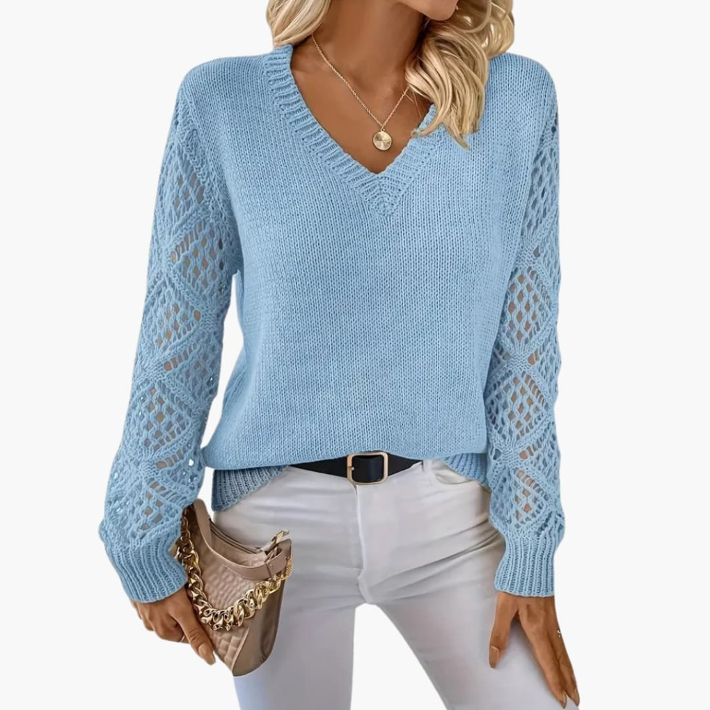 Vera | Strikket V-hals-sweater med struktur til kvinder