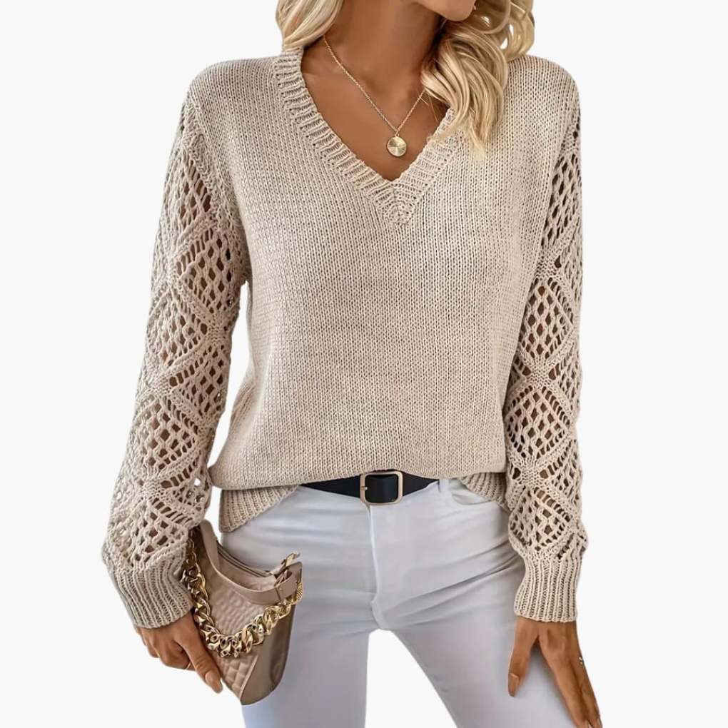 Vera | Strikket V-hals-sweater med struktur til kvinder
