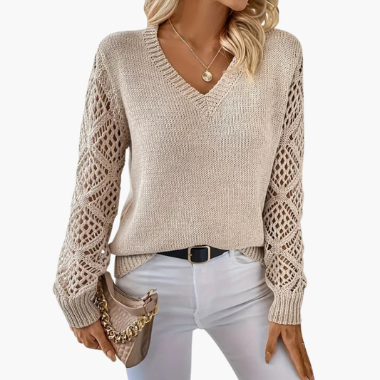 Vera | Strikket V-hals-sweater med struktur til kvinder