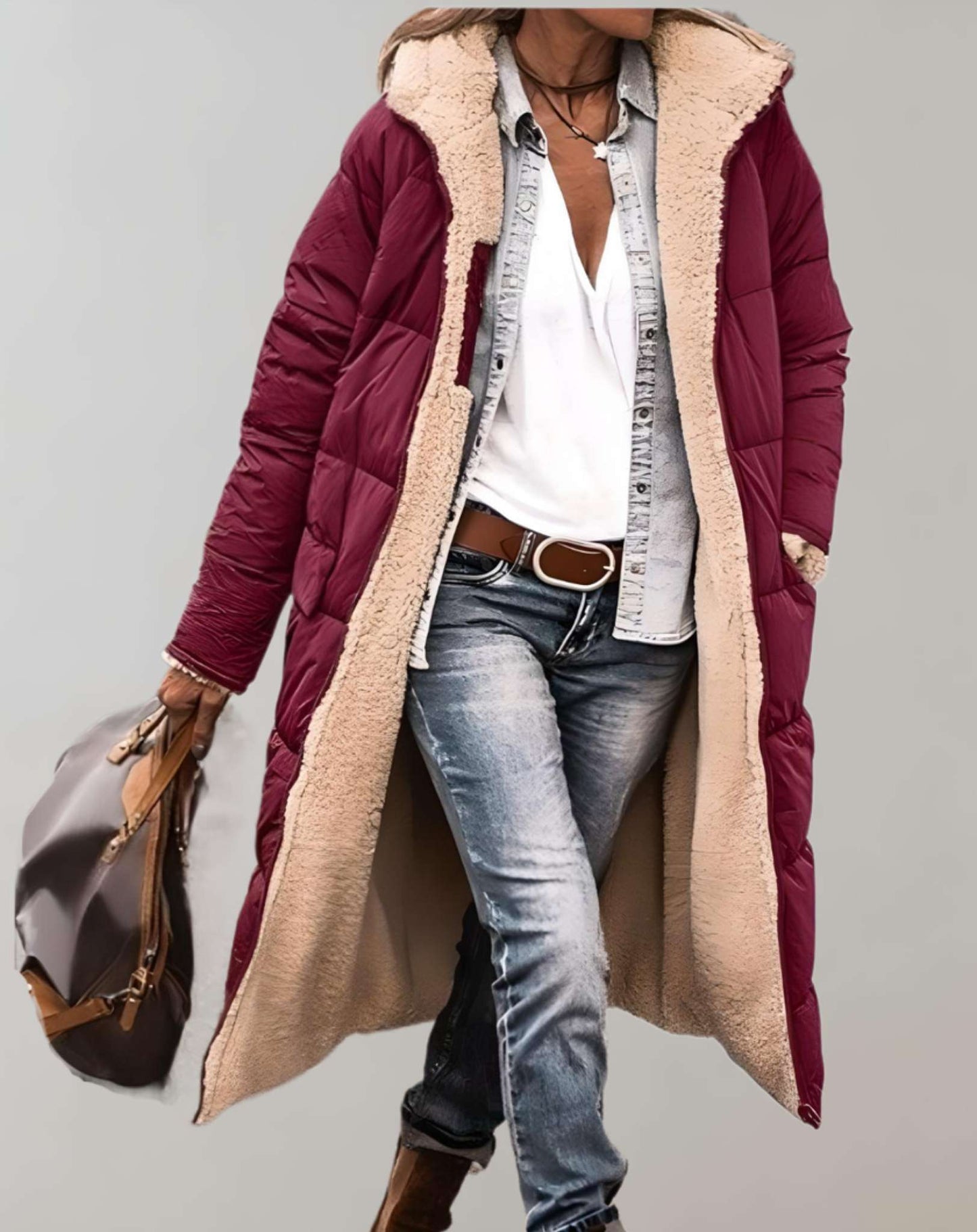 Astrid | Lang Vinter Trenchcoat Med Fleecefor Til Kvinder