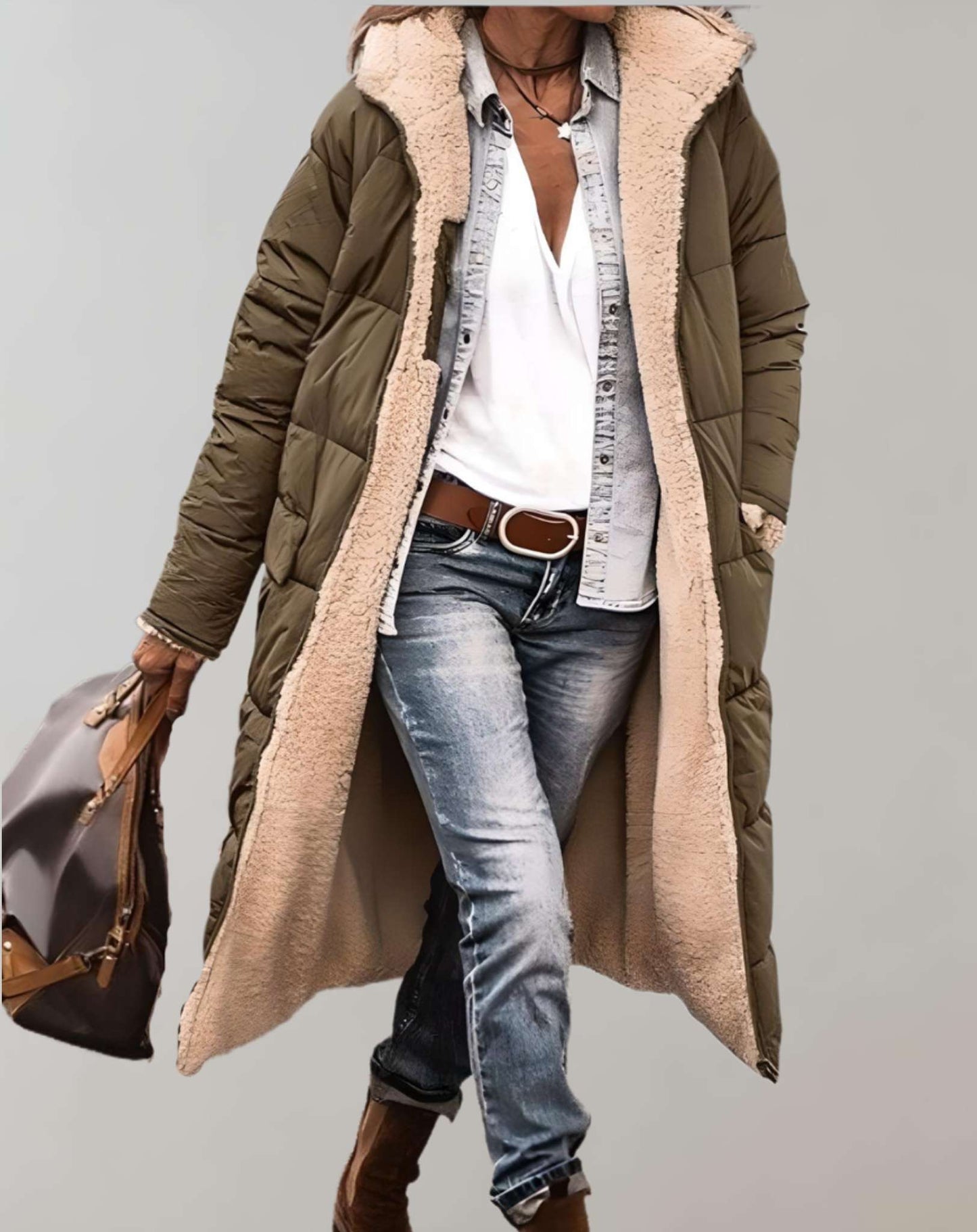 Astrid | Lang Vinter Trenchcoat Med Fleecefor Til Kvinder