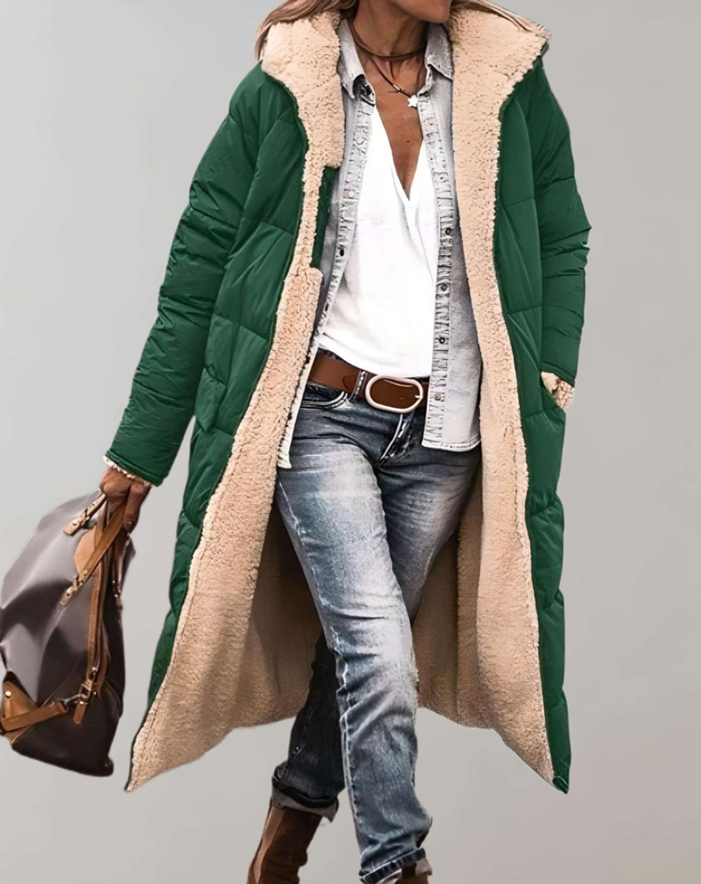 Astrid | Lang Vinter Trenchcoat Med Fleecefor Til Kvinder