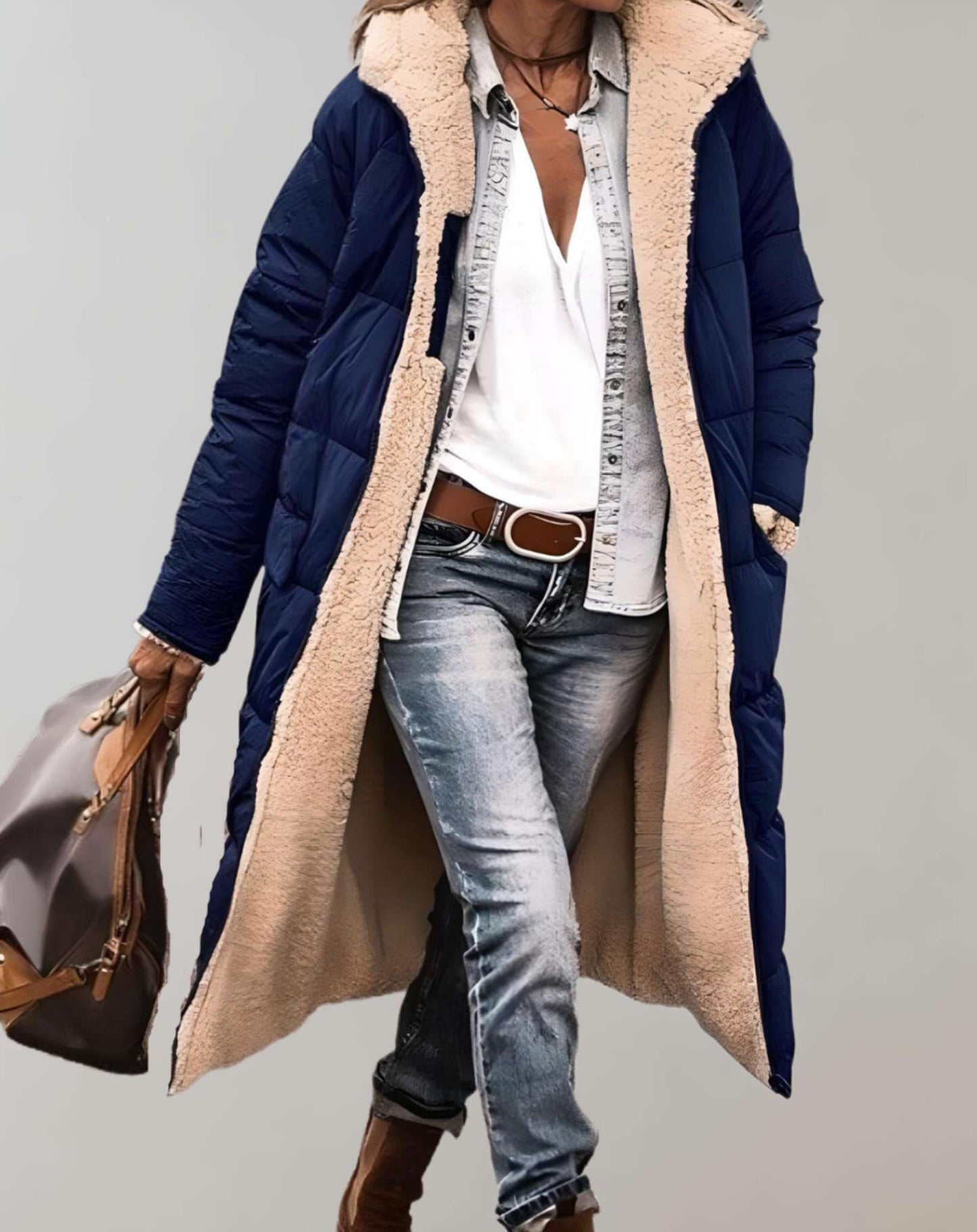 Astrid | Lang Vinter Trenchcoat Med Fleecefor Til Kvinder