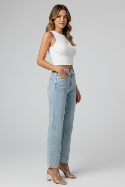 Karen | Højtaljede Mom Jeans med Shimmereffekt