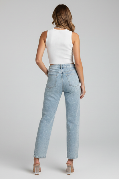 Karen | Højtaljede Mom Jeans med Shimmereffekt