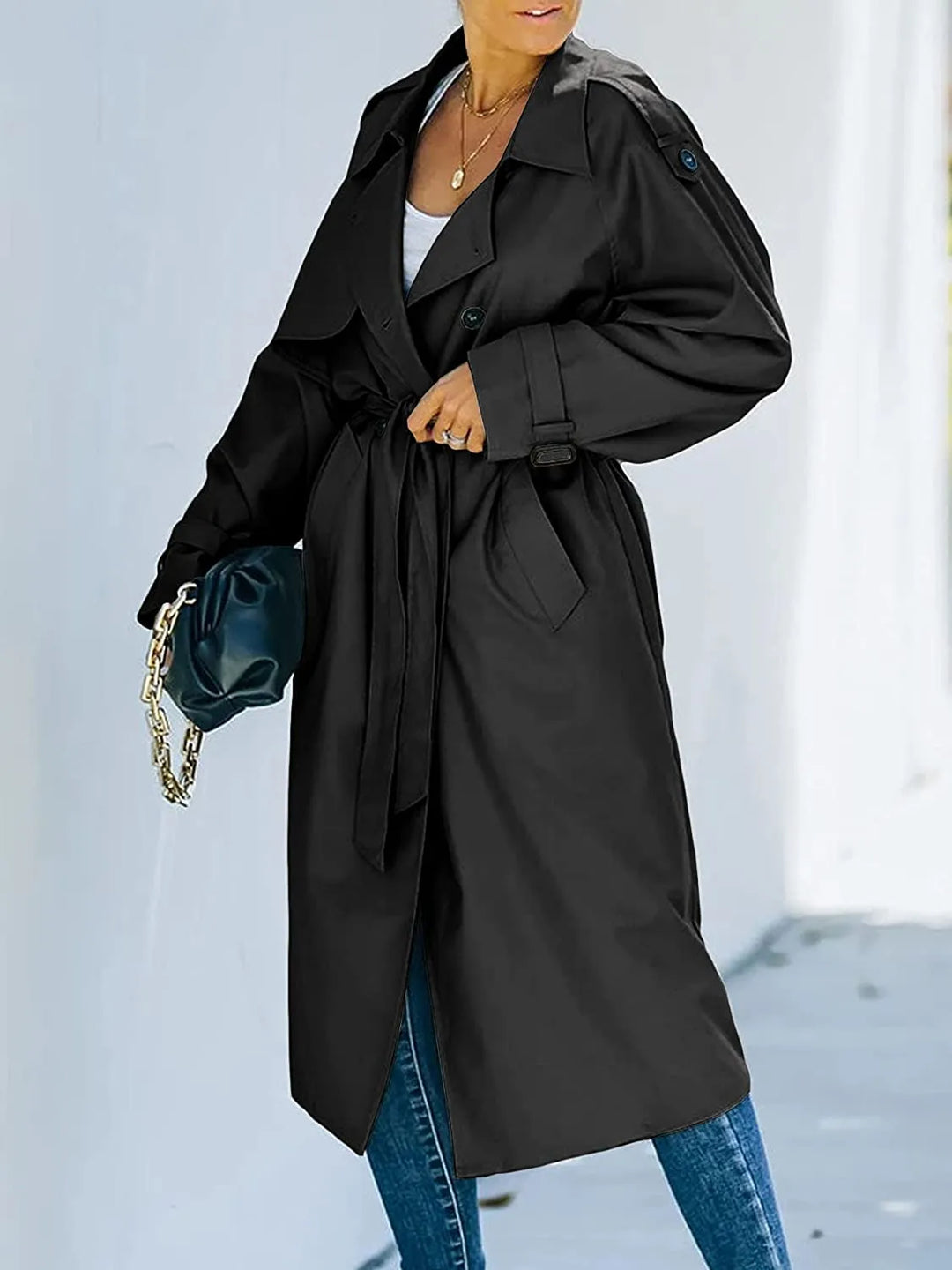 Freya | Klassisk lang trenchcoat til kvinder med bælte