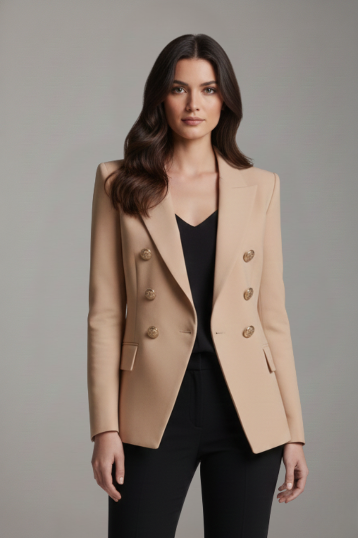 Rebecca | Dobbeltradet blazer med guldfarvede knapper til kvinder
