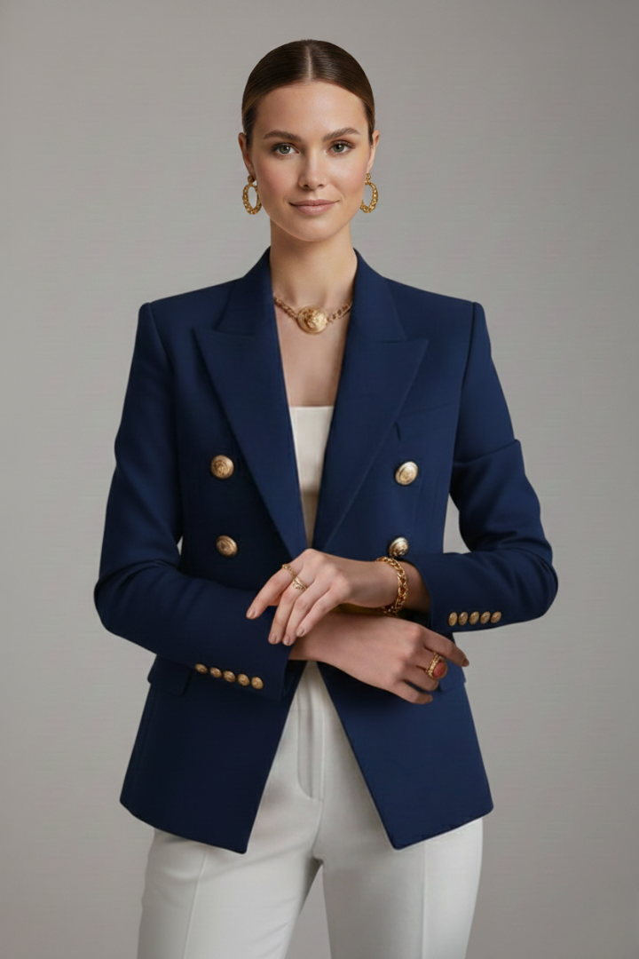 Rebecca | Dobbeltradet blazer med guldfarvede knapper til kvinder