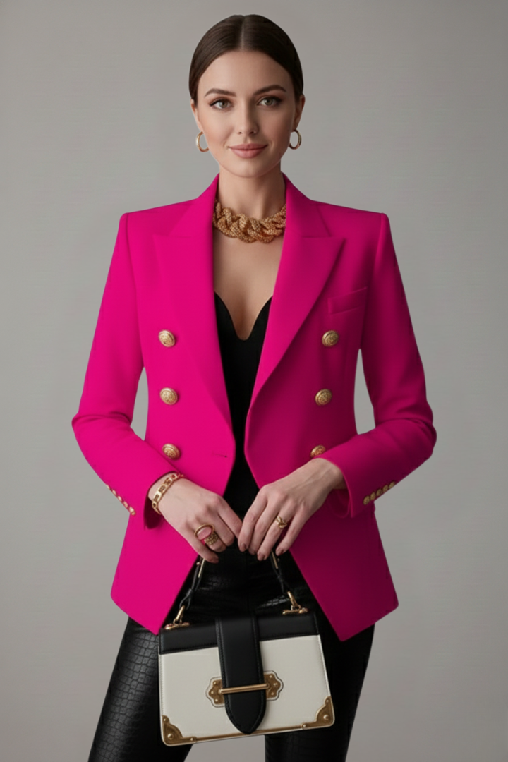 Rebecca | Dobbeltradet blazer med guldfarvede knapper til kvinder