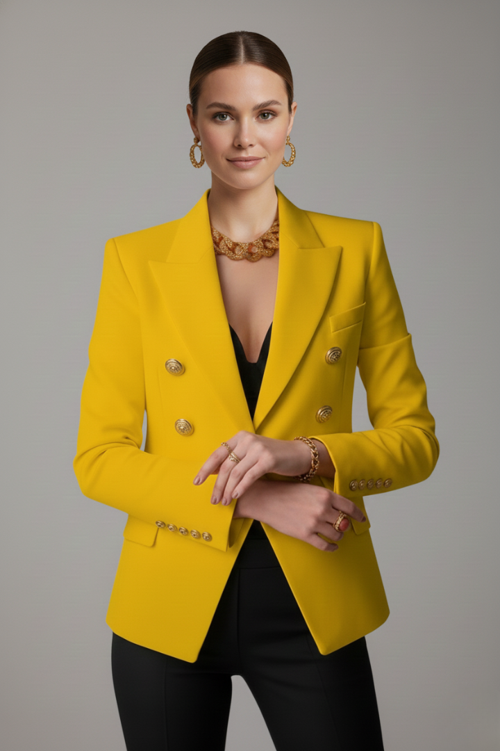 Rebecca | Dobbeltradet blazer med guldfarvede knapper til kvinder