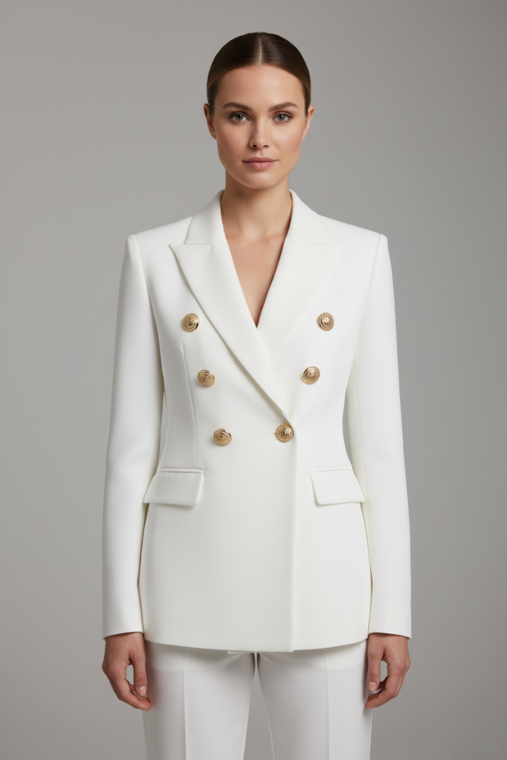 Rebecca | Dobbeltradet blazer med guldfarvede knapper til kvinder