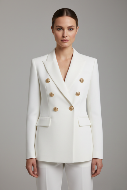 Rebecca | Dobbeltradet blazer med guldfarvede knapper til kvinder