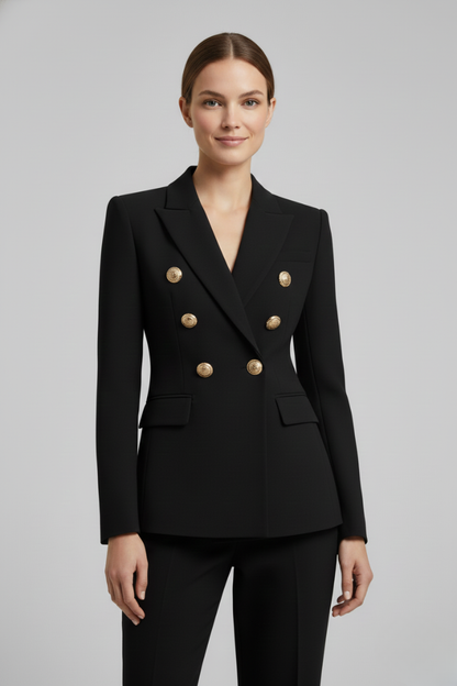 Rebecca | Dobbeltradet blazer med guldfarvede knapper til kvinder