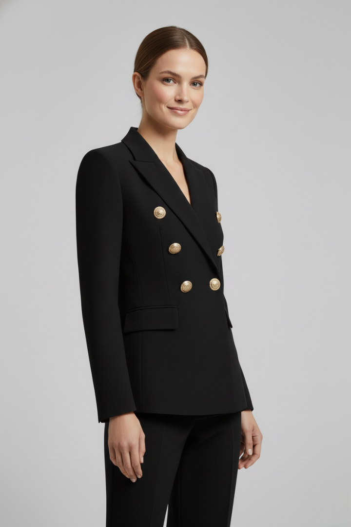 Rebecca | Dobbeltradet blazer med guldfarvede knapper til kvinder